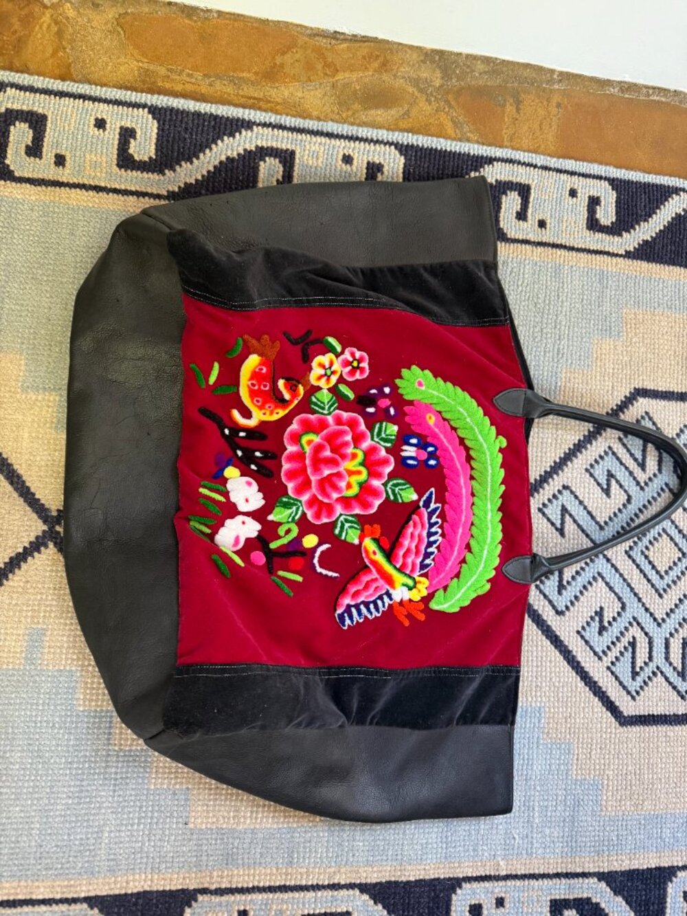 NWOT Anthropologie MOMO New York Large Embroidered Leather Tote - Picture 10 of 13